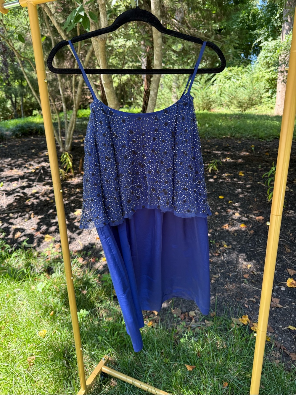 Anthropologie Embellished Royal Blue Spaghetti Strap Dress